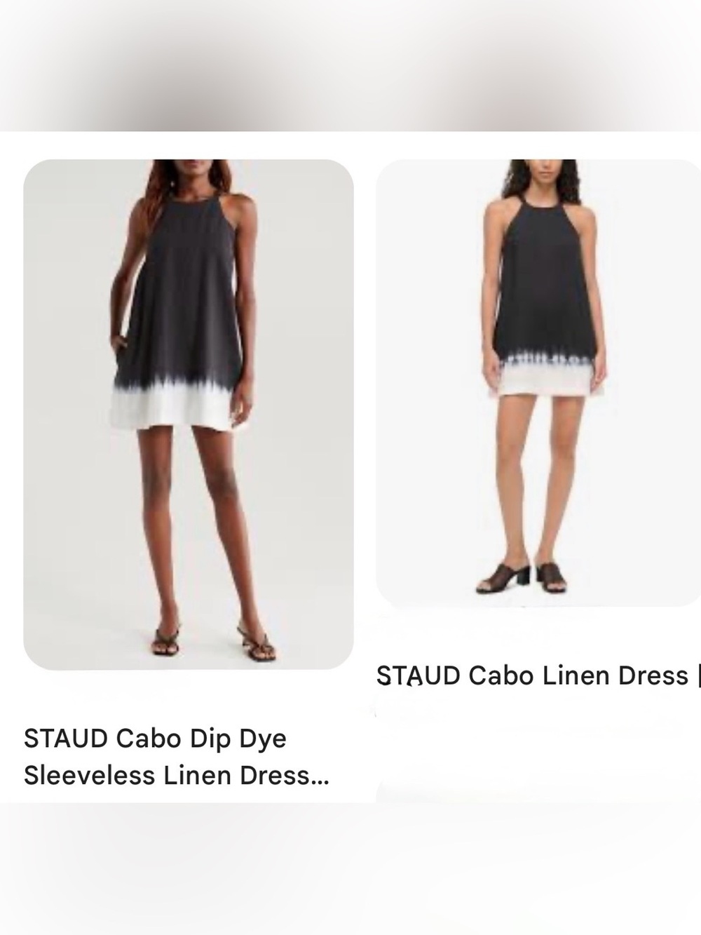 STAUD Linen Onyx and White Dip Hem Dress